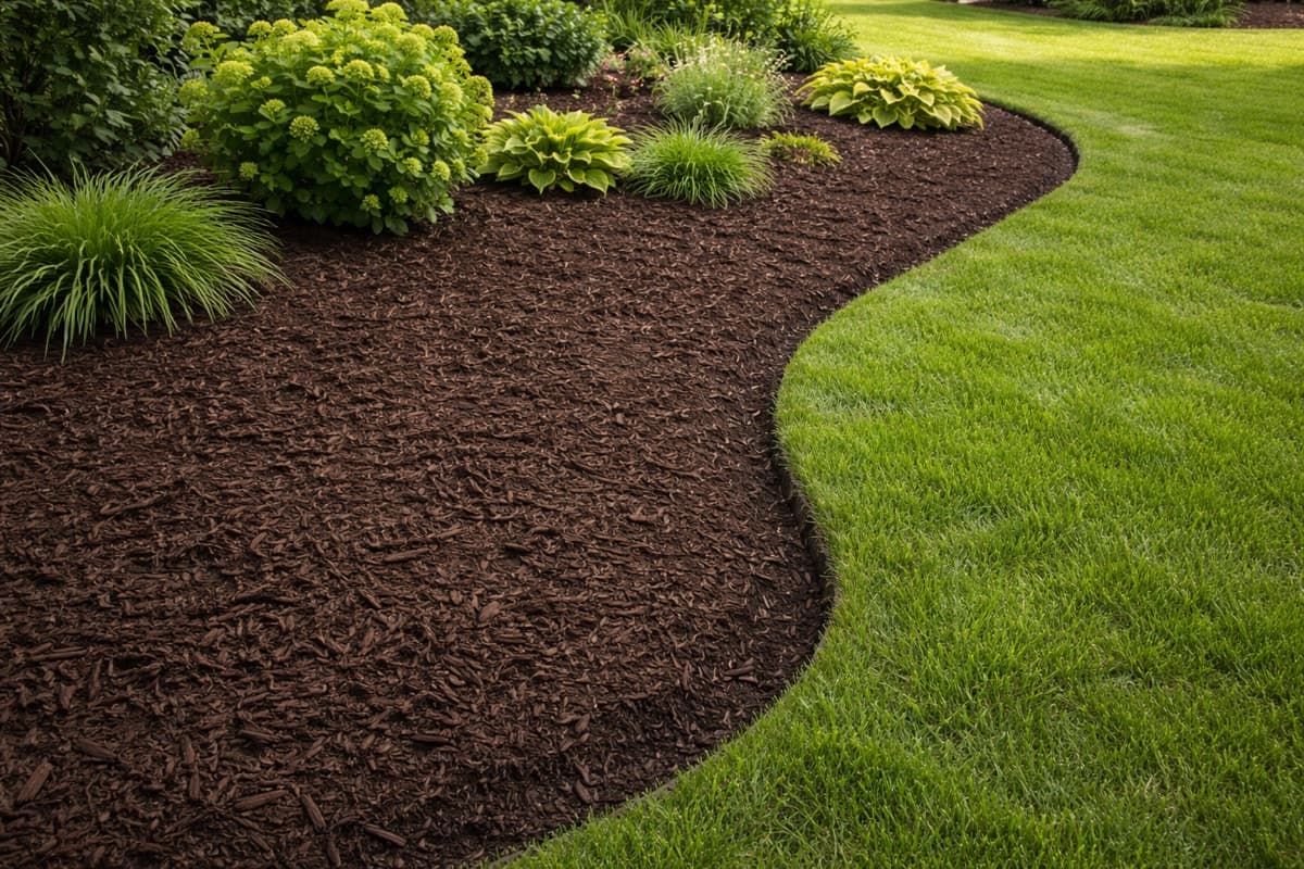 Clean redefined landscape bed edges after mulch installation